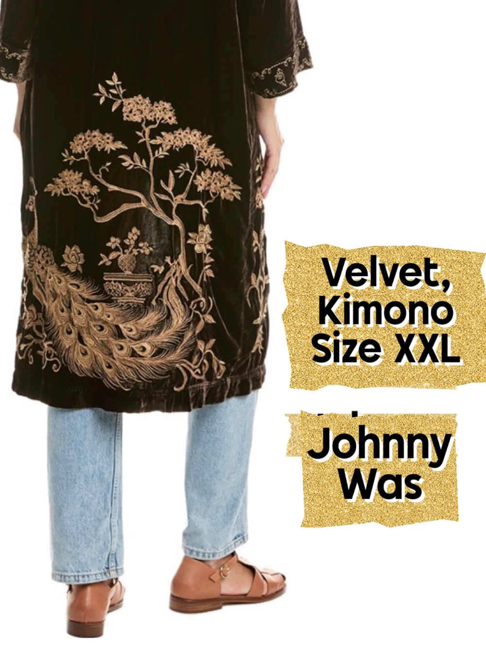 Johnny Was, XXL, Kimono, Dark Brown, Amazing, Gold Embroidery, Lightweight, NWT!